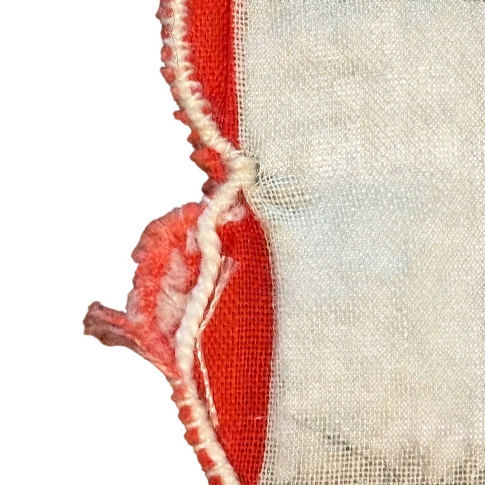 Vintage Christmas Handkerchief Poinsettia Snowflake‎ Scalloped Red White - Picture 7 of 9